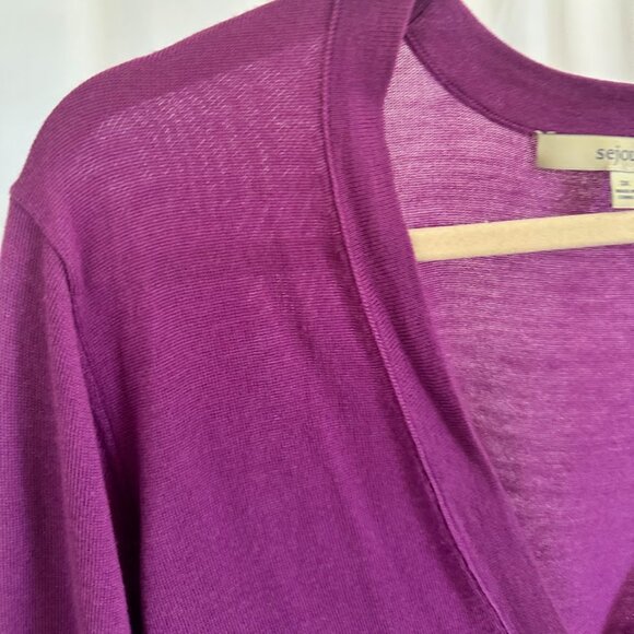 Sejour Women's Plus 3X Long V-neck Grape colored Cardigan - Picture 5 of 7